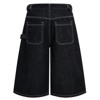Mens Wide Leg Denim Carpenter Shorts Jorts — vista laterale