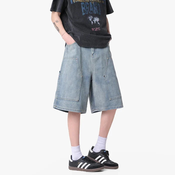 Mens Workwear Cargo Denim Shorts Jorts — dettaglio