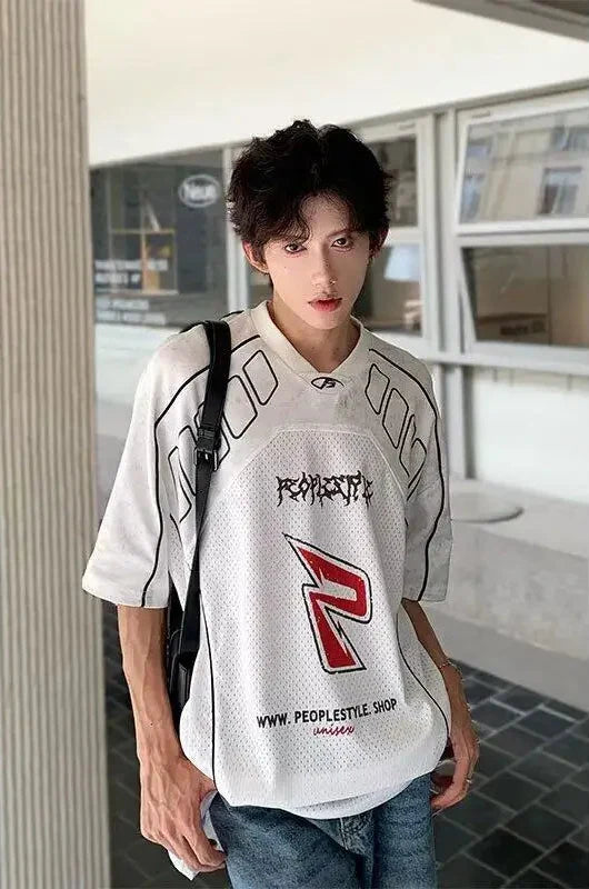 Mesh Motorcycle V Neck Racing Jersey — vista frontale