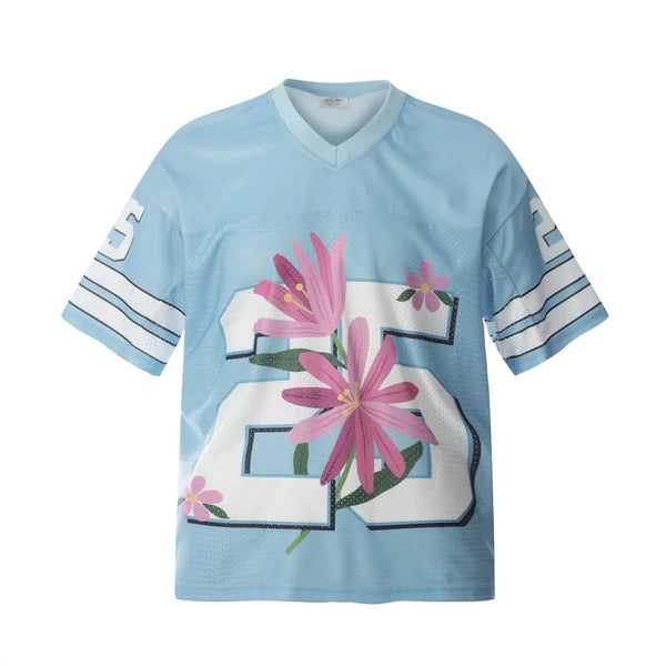 Mesh V Neck "Flower Print" Football Jersey — vista frontale