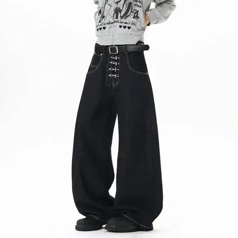 Metal Buckle Zip Wide Leg Jeans — vista posteriore