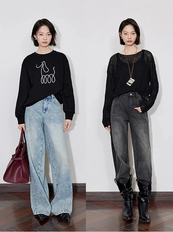 Mid Waist Straight Boyfriend Fit Denim Jeans — dettaglio della stampa
