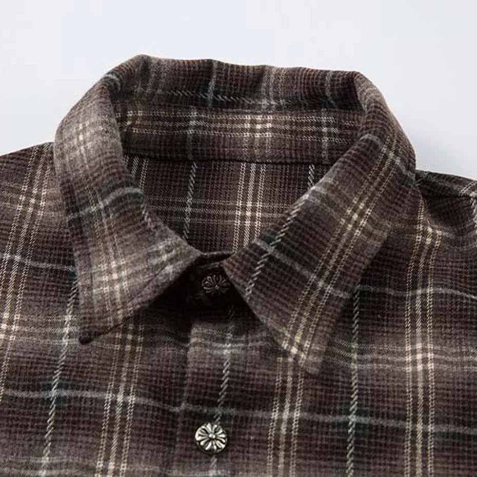 "Minutes" Plaid Mock Two Piece Long Sleeve Button Up Shirt Top — in alternativa