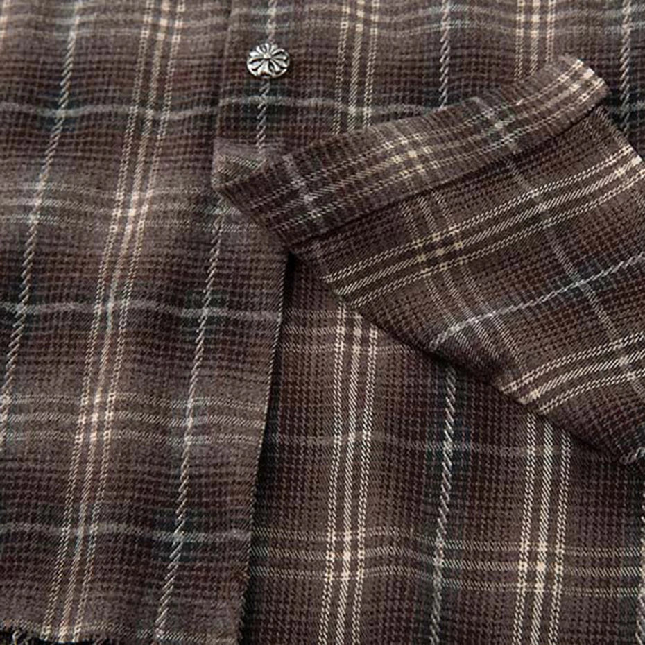 "Minutes" Plaid Mock Two Piece Long Sleeve Button Up Shirt Top — dettaglio del tessuto