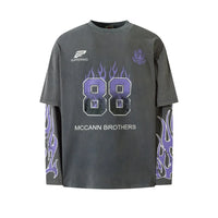 Mock Layered Flame Graphic Long Sleeve Top — vista posteriore