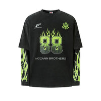 Mock Layered Flame Graphic Long Sleeve Top — vista frontale