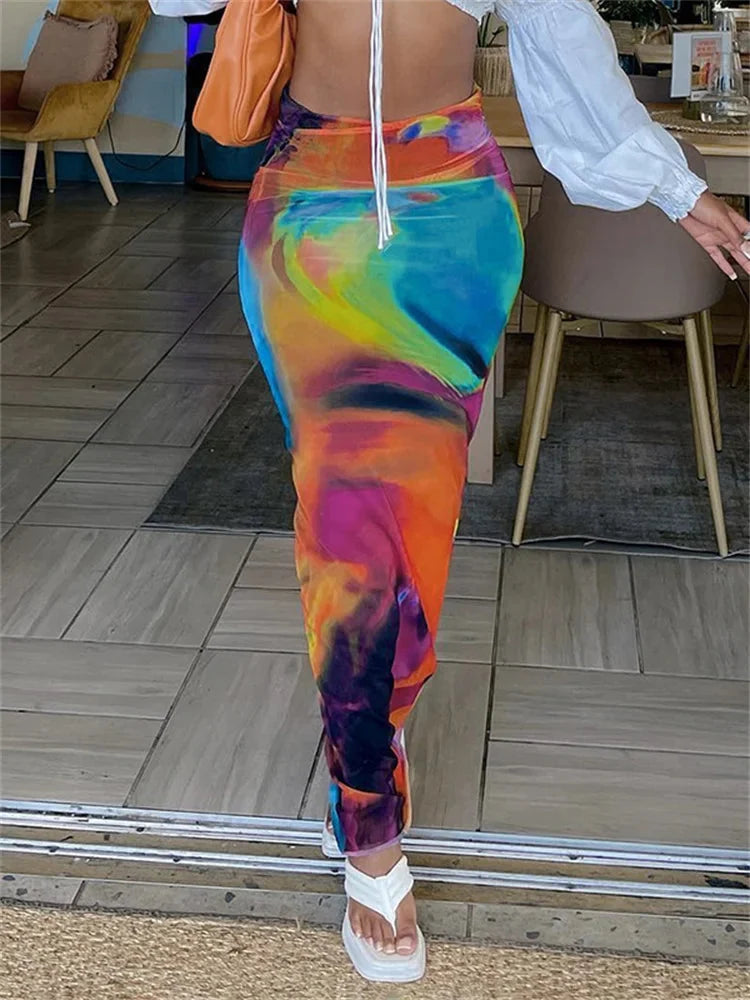 Multi Coloured Long Maxi Skirt — dettaglio della stampa