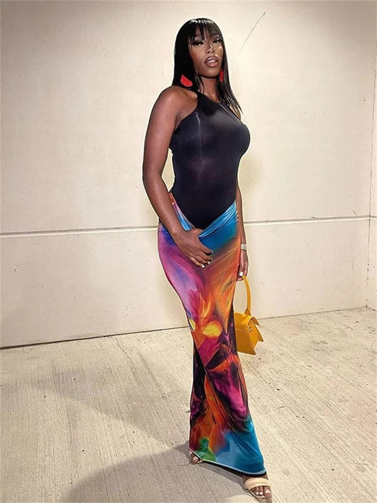 Multi Coloured Long Maxi Skirt — vista posteriore