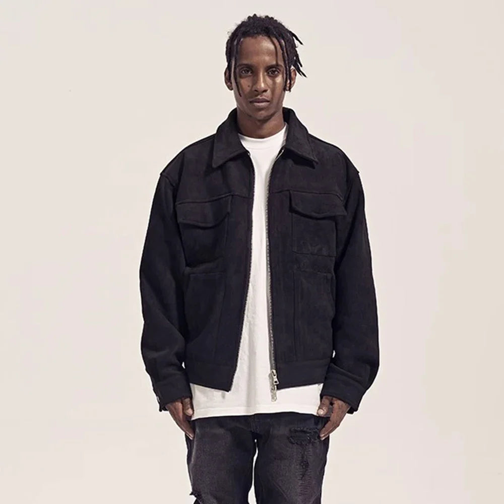 Multi Pocket Suede Cargo Zip Up Jacket — vista laterale