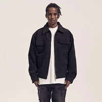 Multi Pocket Suede Cargo Zip Up Jacket — vista laterale