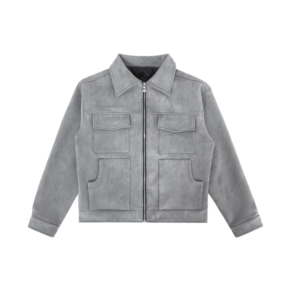 Multi Pocket Suede Cargo Zip Up Jacket — vista frontale