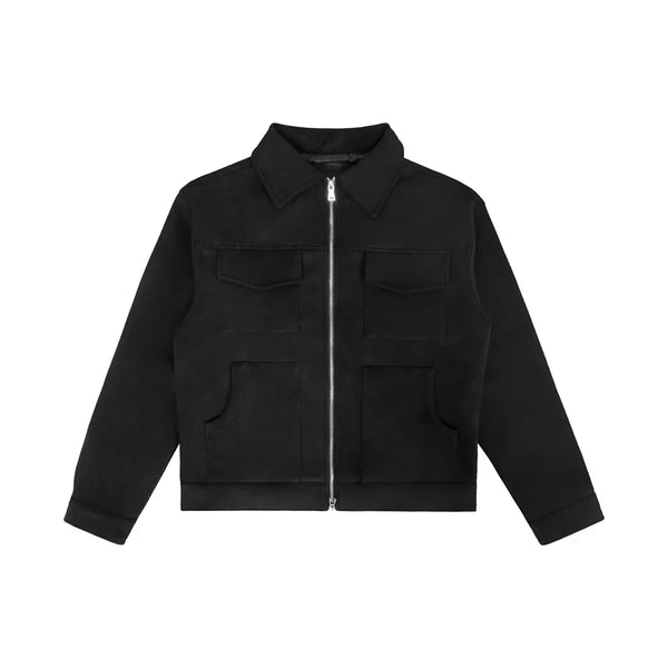 Y2K Multi Pocket Suede Cargo Zip Up Jacket