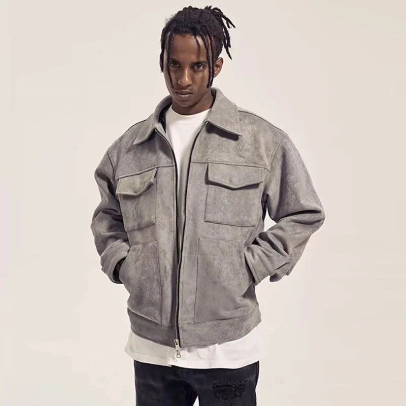 Multi Pocket Suede Cargo Zip Up Jacket — dettaglio