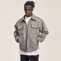 Multi Pocket Suede Cargo Zip Up Jacket — dettaglio