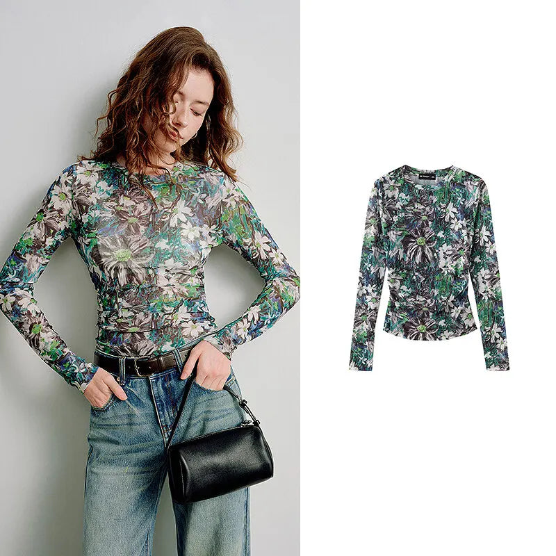 Multi Sheer Long Sleeve Mesh Top — vista frontale