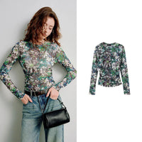 Multi Sheer Long Sleeve Mesh Top — vista frontale