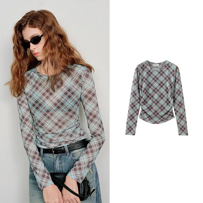 Multi Sheer Long Sleeve Mesh Top — dettaglio
