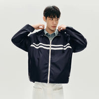 Nautical Sporty Hooded Windbreaker Jacket — vista frontale
