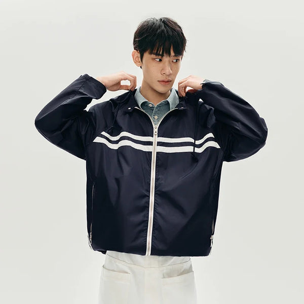 Nautical Sporty Hooded Windbreaker Jacket — vista frontale