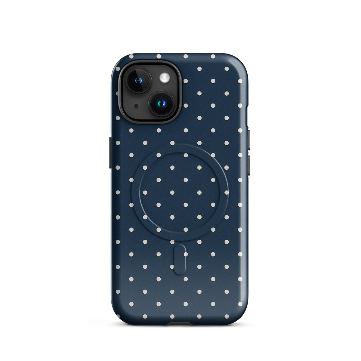 Navy Polka Dot MagSafe Case — vista frontale