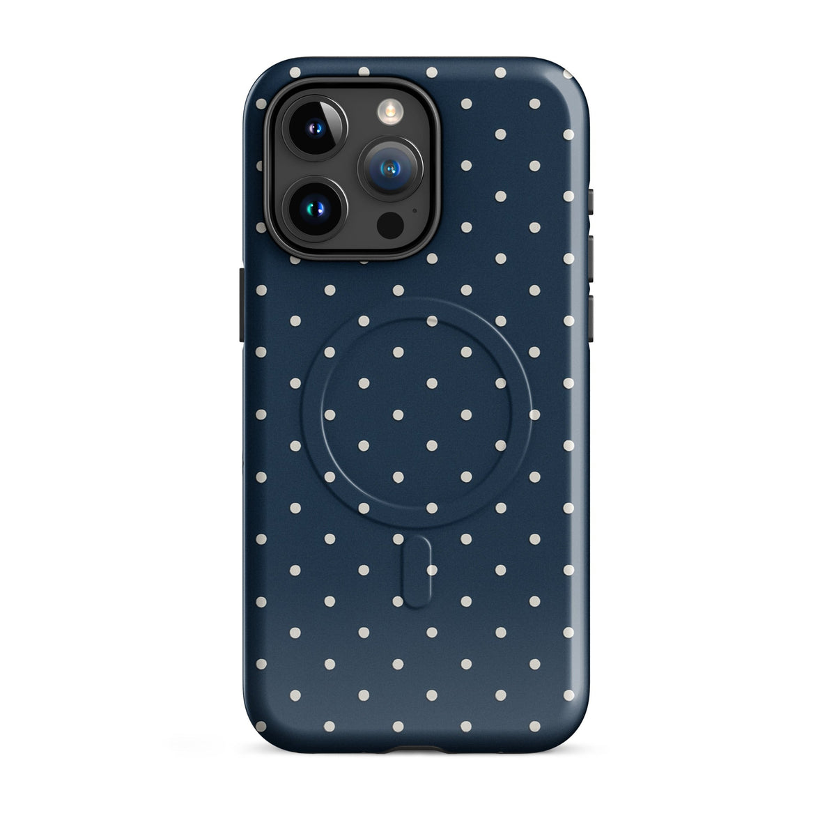 Navy Polka Dot MagSafe Case — dettaglio del tessuto