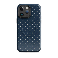 Navy Polka Dot MagSafe Case — dettaglio del tessuto