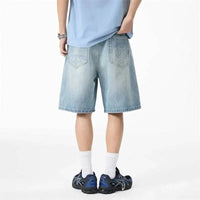 "Ocean Swirl" Washed Light Blue Denim Shorts Jorts — in alternativa