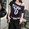 Y2K Off Shoulder Graphic T Shirt