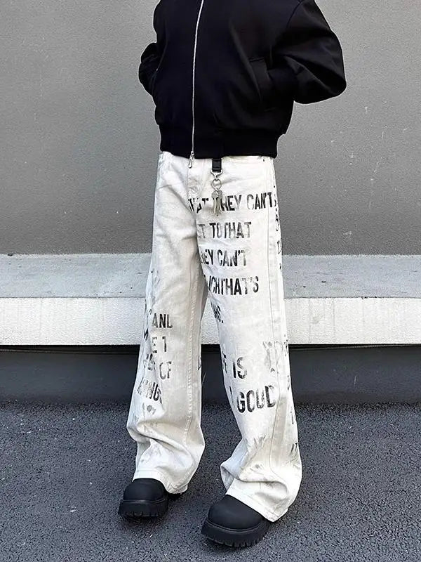 Off White Baggy Graphic Cargos — vista frontale