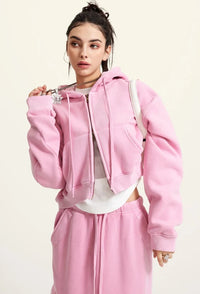 Origin 355gsm Essentials Boxy Cropped Zip Up Hoodie — dettaglio del tessuto