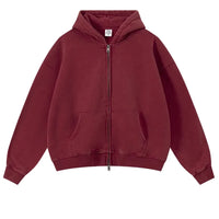 Origin 400gsm Essentials Retro Washed Boxy Fit Plain Zip Up Hoodie — dettaglio