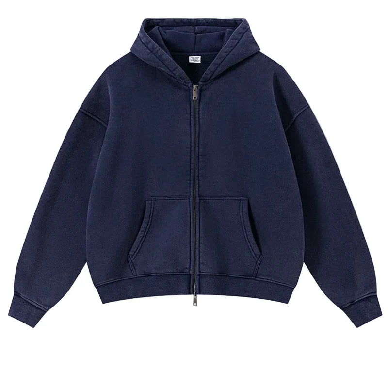 Origin 400gsm Essentials Retro Washed Boxy Fit Plain Zip Up Hoodie — dettaglio della stampa