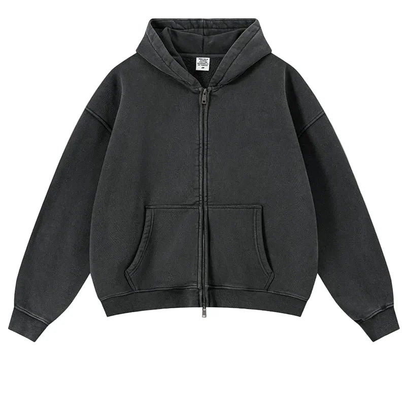 Origin 400gsm Essentials Retro Washed Boxy Fit Plain Zip Up Hoodie — in alternativa