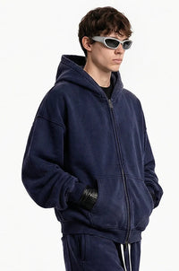 Origin 400gsm Essentials Retro Washed Boxy Fit Plain Zip Up Hoodie — dettaglio