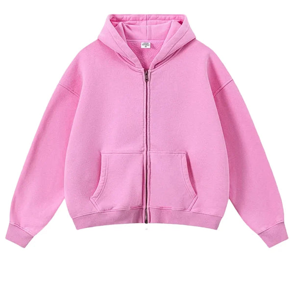 Origin 400gsm Essentials Retro Washed Boxy Fit Plain Zip Up Hoodie — vista frontale