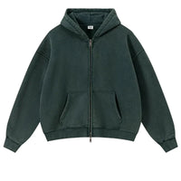 Origin 400gsm Essentials Retro Washed Boxy Fit Plain Zip Up Hoodie — vista posteriore