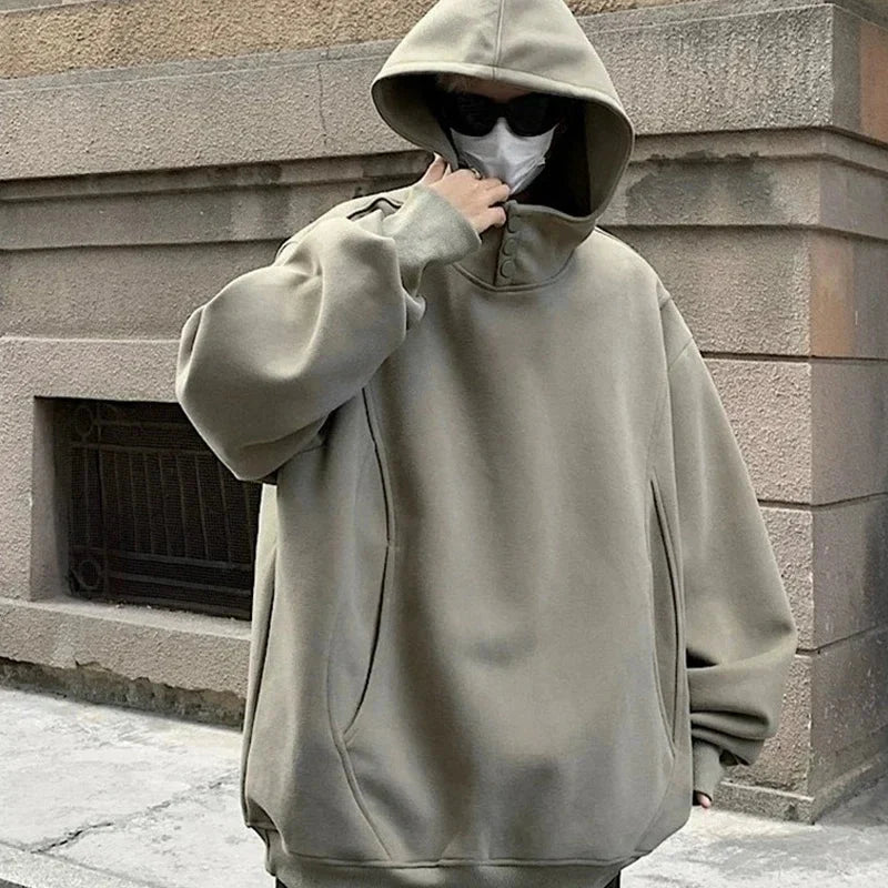 Oversized Baggy Button Neck Hoodie — in alternativa