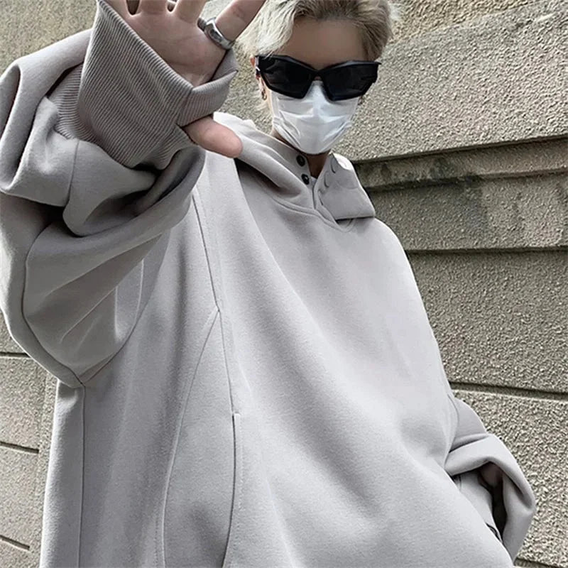 Oversized Baggy Button Neck Hoodie — vista laterale