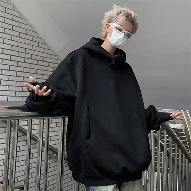 Oversized Baggy Button Neck Hoodie — vista completa
