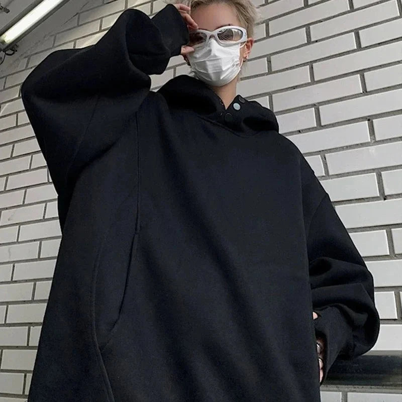 Oversized Baggy Button Neck Hoodie — vista frontale