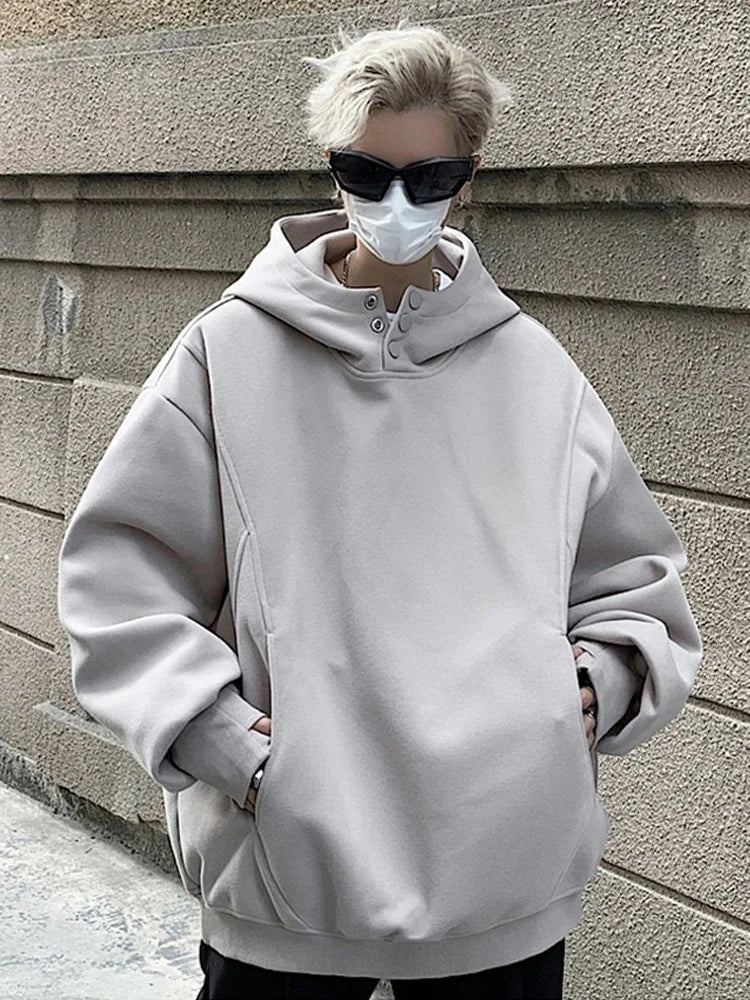 Oversized Baggy Button Neck Hoodie — vista posteriore
