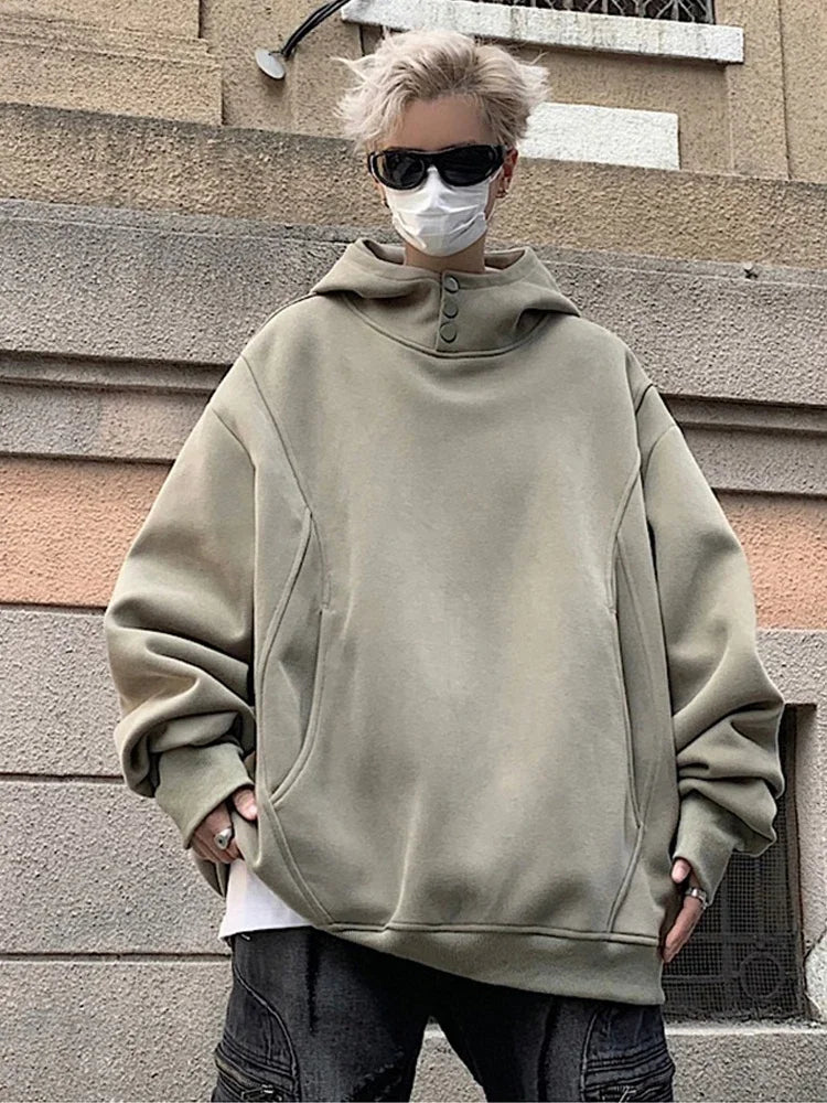 Oversized Baggy Button Neck Hoodie — dettaglio