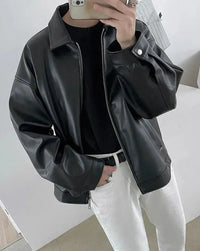 Oversized Collar Leather Jacket — vista posteriore