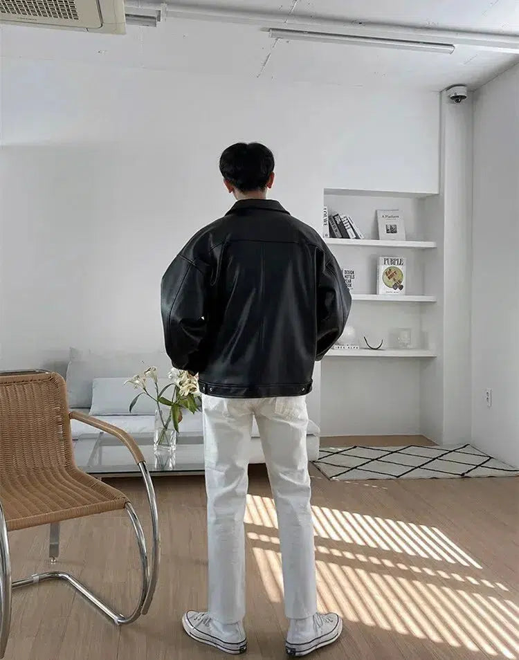 Oversized Collar Leather Jacket — dettaglio