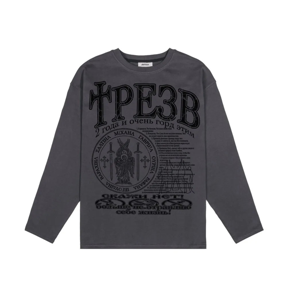 Oversized Gothic Graphic Long Sleeve Top — vista posteriore