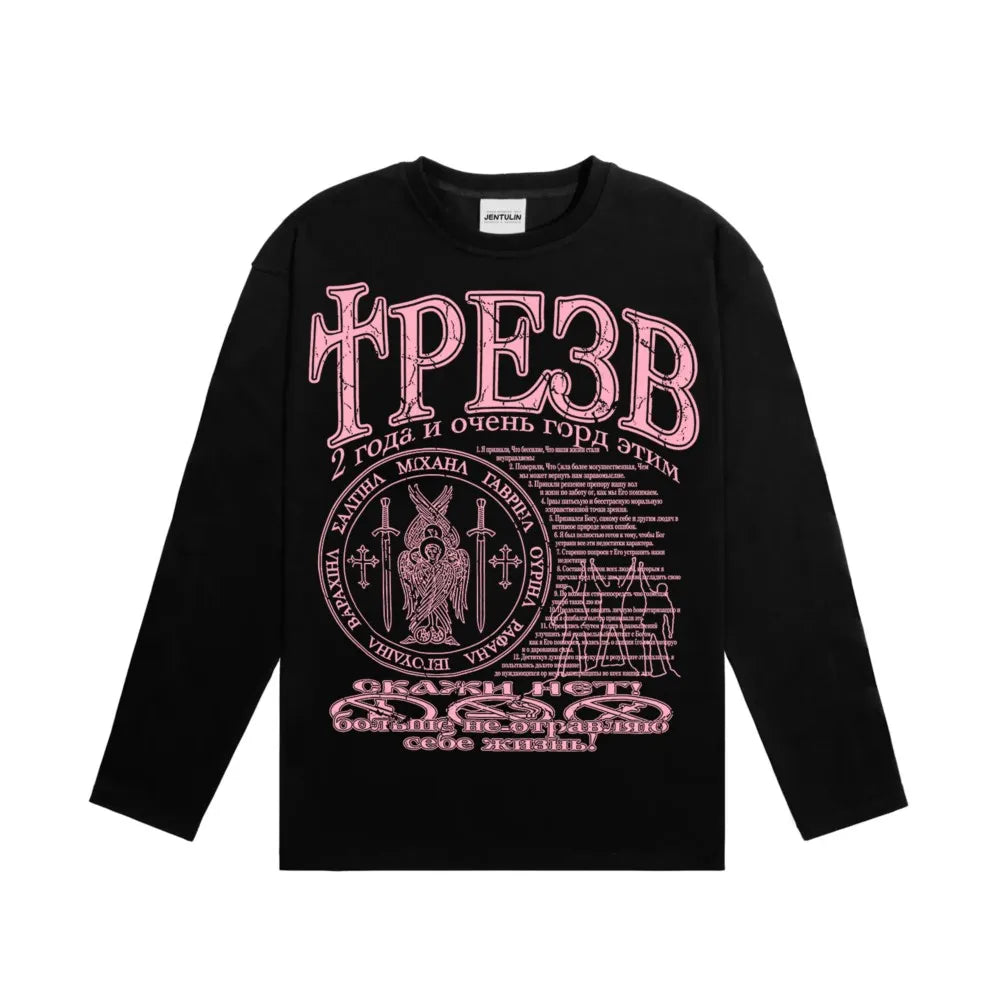 Oversized Gothic Graphic Long Sleeve Top — dettaglio del tessuto