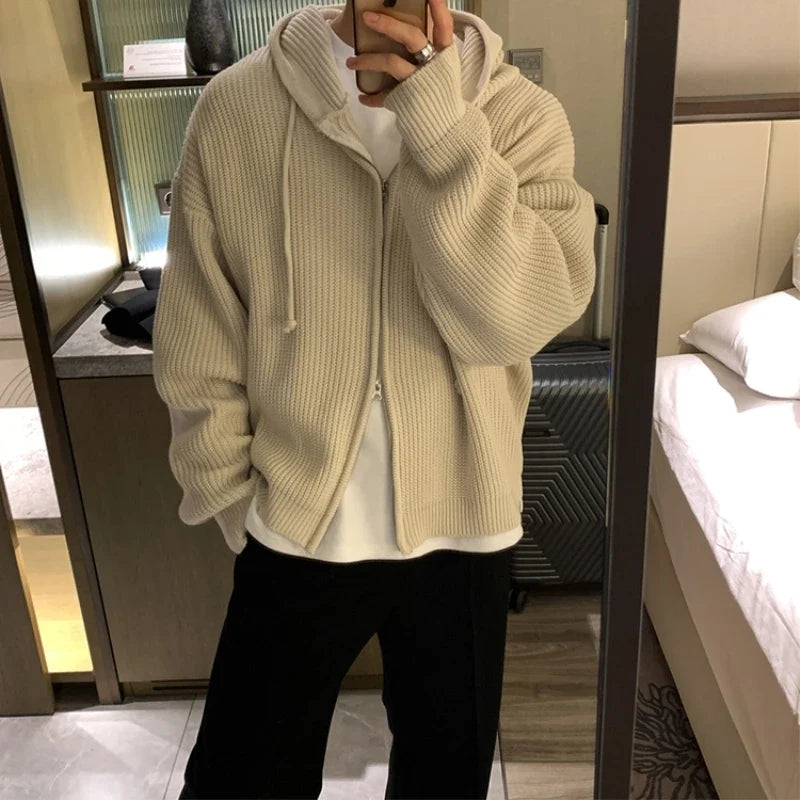 Oversized Knit Hooded Zip Up Cardigan — dettaglio