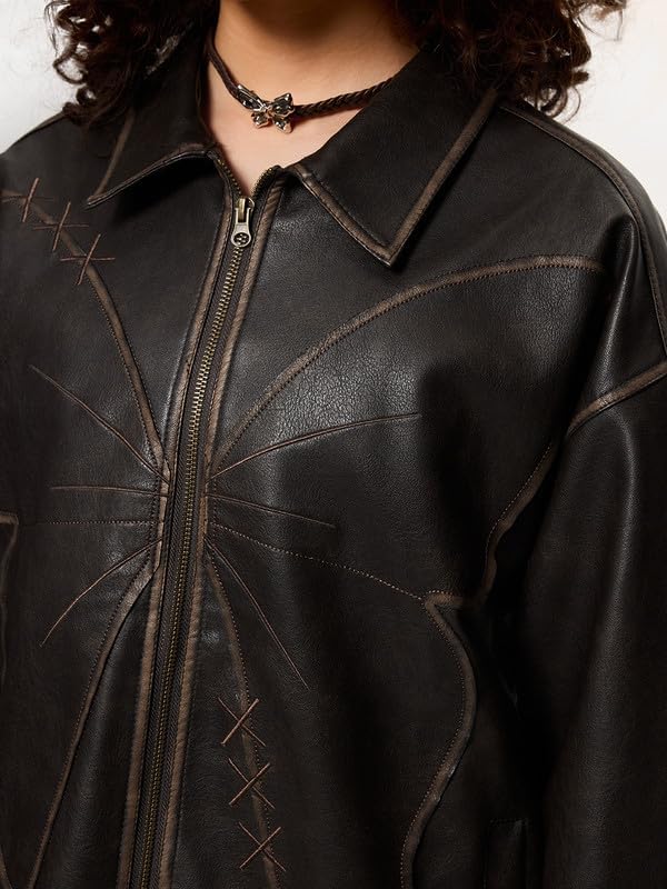 Oversized Patchwork Butterfly Faux Leather Jacket — dettaglio