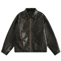 Oversized Patchwork Butterfly Faux Leather Jacket — vista frontale