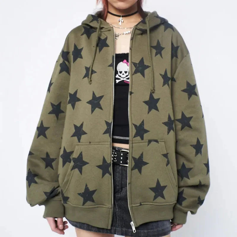 Oversized Star Zip Up Hoodie — vista posteriore